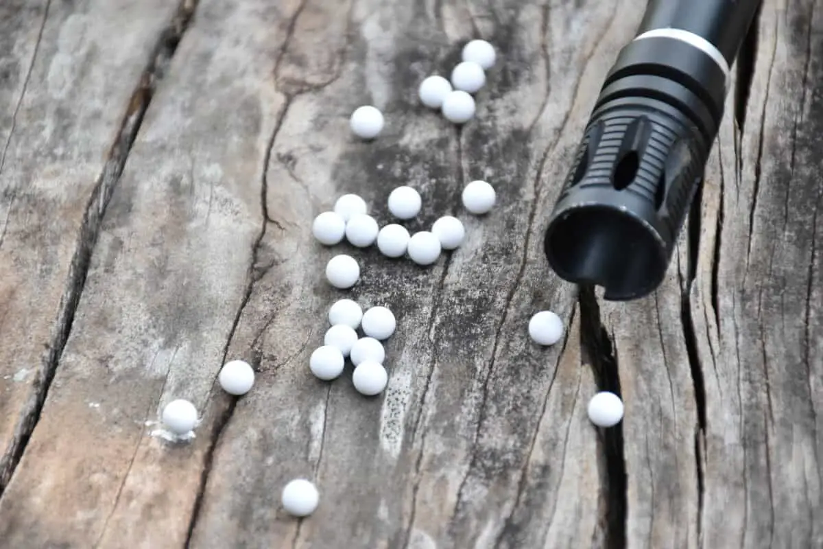 airsoft bbs on a wooden table