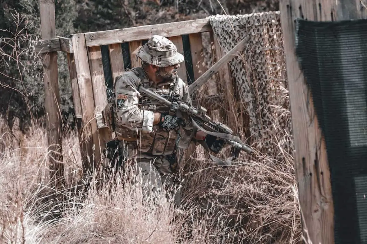 Airsoft player in military gear
