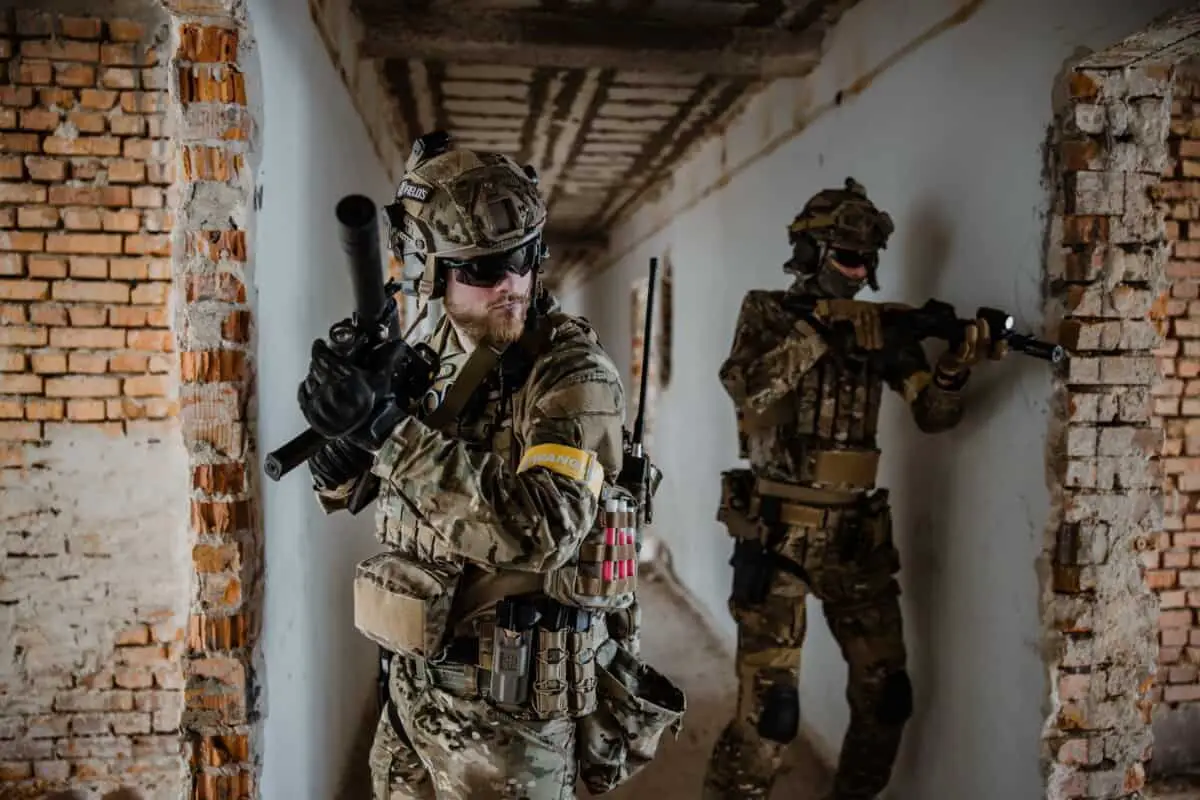 airsoft players in a hall