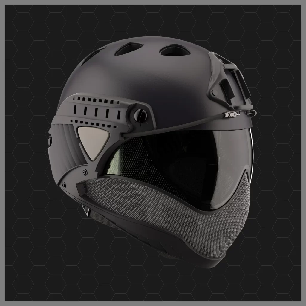 A black airsoft helmet